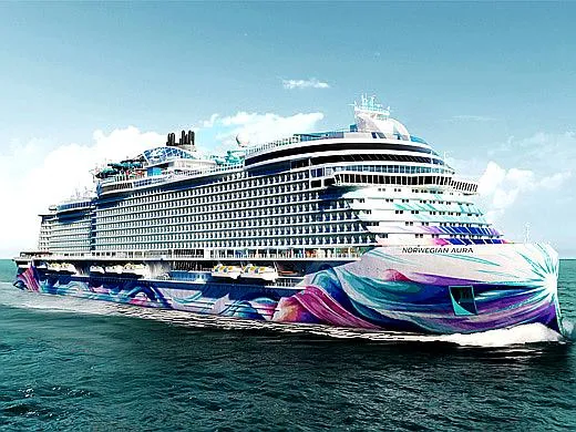Large cruise ship sailing on blue water